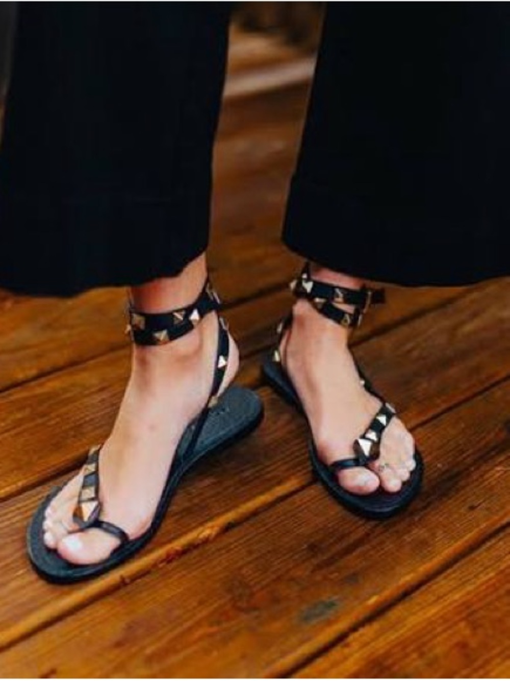 SCHUTZ Black Studded Ankle-Strap Sandals